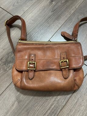 Fossil Tan Leather Crossbody with Gold Buckle Detail